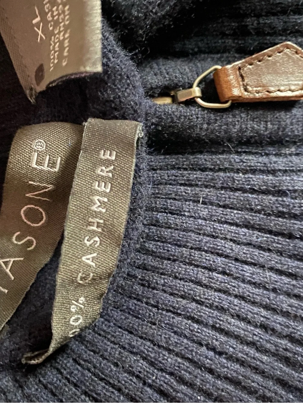 NWT Giasone Cashmere Navy Half-Zip Ribbed Mock Neckline Luxury Sweater XL Flaw